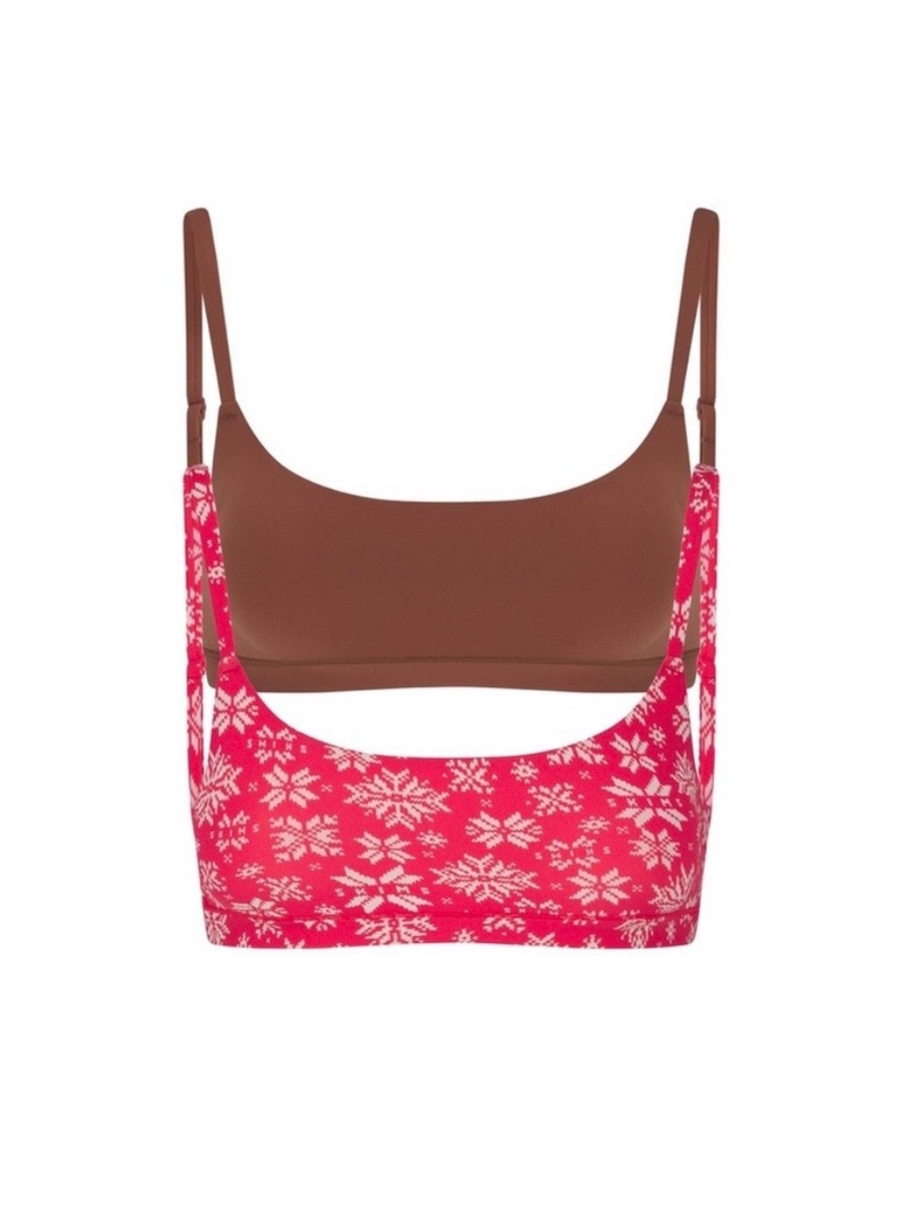 FITS EVERYBODY SCOOP BRALETTE 2-PACK | RED SNOWFLAKE FAIR ISLE AND BRANDY × 1
